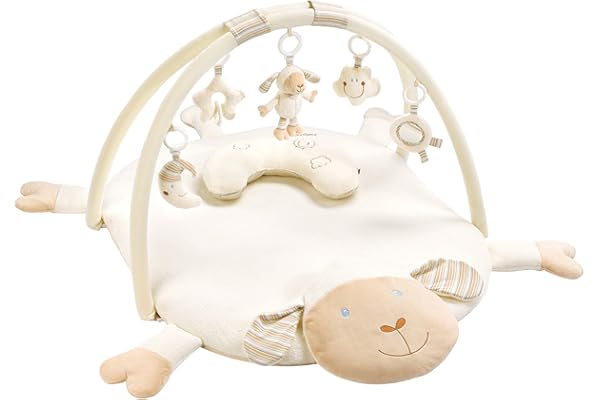 Fehn Couverture d'activités 3D Arche de jeu mouton - Couverture d'éveil avec 5 jouets amovibles à attraper - pour bébés et enfants à partir de 0+ mois - Tapis d'éveil comme cadeau de naissance