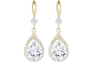 Linawe Pendientes colgantes para mujer, pendientes colgantes, joyas de oro, plata y oro rosa, pendientes colgantes de cristal con diamantes, joyería de moda para bodas