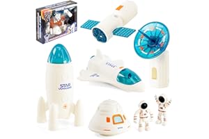 The Magic Toy Shop Space Exploration Set 7 Pcs Including 2 Astronaut, Toy Rocket, Space Shuttle - Kids Space Toys with Spaceship, Space Rocket Toys for Children, Space Gifts for Kids