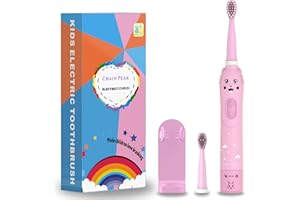 CHAIN PEAK Spazzolino elettrico sonico ricaricabile per bambini, ragazzi e ragazze di età compresa tra 3 e 12 anni con promemoria di 30 secondi, timer di 2 minuti, 6 modalità, 8 testine