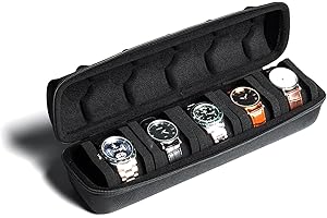MATGEUT 5 SLOT Watch Travel Case for Men-Hard portable Watch Roll Case-Storage and Display fit large &small watches