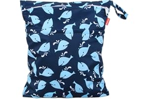 Damero windeltasche wetbag für Unterwegs, wiederverwendbar Nasstaschen für Babys Windeln, schmutzige Kleidung und anderes Zubehör, (Groß, Wal)