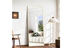 BONEWEI Full Length Mirror, 179x65cm Floor Mirrors, Rectangular Standing Mirror Gold Aluminum Frame, Large Full Body Mirrors Standing Hanging or Leaning Against Wall for Livingroom Dressingroom