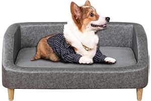 PWTJ Luxury Pet Sofa Bed for Medium-Large Dogs & Cats, 3-Sided Bolster Design with Removable Cushion & Wooden Legs, Comfortable Pet Furniture for Indoor Use (Silver)