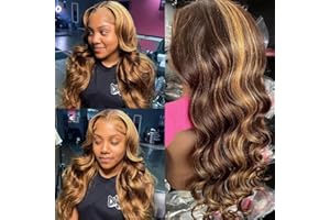 DUAUJUIU Highlight P4/27 Lace Front Wig Human Hair Transparent 13X4 Ombre Human Hair Wigs Colored 200% Density Body Wave Pre Plucked With Baby Hair Real Glueless Human Hair Wigs For Black Women 28 Inch