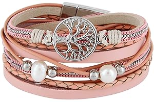StarAppeal Armband Wickelarmband mit Perlen, Ketten, Flechtelement und Lebensbaum Anhänger, Magnetverschluss Silber, Damen Armband