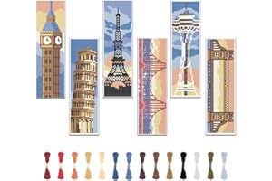 FREEBLOSS Juego de 6 kits de punto de cruz con instrucciones - Juego de aguja perforadora con patrón de faro de playa para principiantes - Juego para hacer marcapáginas como regalo