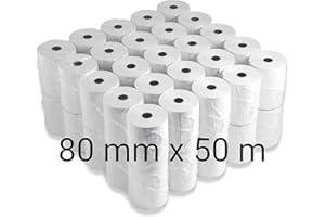 QUORION 50 x Bonrollen 80 mm x 50 m Premiumpapier, BPA frei für Thermodrucker hochwertiges Thermopapier für Kassensysteme und Kassen, Breite: 80 mm, Dm Rolle: 63 mm, Dm Hülse 12 mm, Länge: 50 Meter
