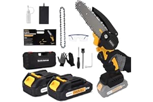 Fwiull Sega a Catena Elettrica Portatile,Motosega a Batteria 6 Pollici Mini Senza Fili da Potatura,per Taglio del Legno del Ramo di Albero e Giardinaggio, 2 * 2000 mAh Batterie