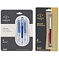 Parker Calligraphy CT Fountain Pen (Blue) Galaxy Gold Trim Ball Pen - Red Body