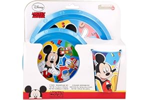 GOLD1 Favourite Hero Cartoon Character 3pc Breakfast Set Inc Plate, Tumbler, Bowl, re-usable Plastic (Mickey Mouse)
