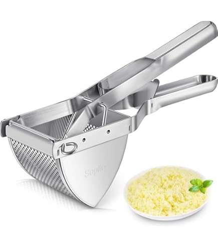 Gefu 13100 Tri Star Aardappel- en spätzle-pers, roestvrij staal, keukenhulp met 3 schijven, vaatwasmachinebestendig