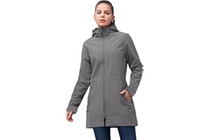 33,000ft Softshelljacke Damen Lange Übergangsjacke Wasserdicht Winddicht Softshellmantel Windbreaker Atmungsaktiv Wanderjacke Outdoor Mantel mit Abnehmbarer Kapuze
