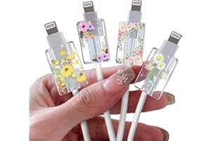 DiyGody Glitter Bling Cable Protector for iPhone Type-c Charger,Sparkle Flowers Garden Pattern 4 PCS Set Cable Phone Protector for Women Girls,Charging Cord Protector,Cable Chomper,Cord Saver