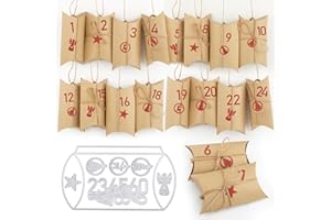 BETESSIN Kit de Noël Matrices de Découpe Scrapbooking Dies Cutting Boîte avec 5pcs Étiquette Sapin Flocon de Neige Étoile Ange Renne et 0-9 Chiffres Pochoirs DIY Décoration pour Artisanat Fête Anniversaire