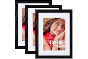 Spotjoy Bilderrahmen 13x18cm Fotorahmen Holzrahmen Posterrahmen mit Passepartout MDF Rahmen 3er-Set，Schwarz