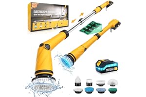 FOVENDI Elektrische Reinigungsbürste mit Smart Anzeige, 1200 RPM Spin Scrubber mit 8 Austauschbaren Bohrbürstenköpfen, Akku Reinigungsbürste mit Verstellbarer Langgriff 26-50 inch & 3 Geschwindigkeiten