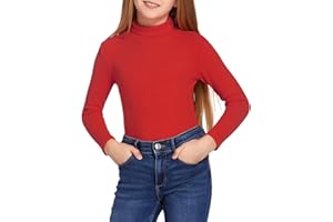 Arshiner Camiseta de Manga Larga para Niña con Cuello Alto, Básica y Suave, Camiseta Interior para Otoño e Invierno, Tejido Ligero, Tallas 4-14 Años