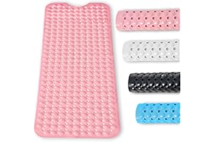 BASVII Alfombra Bañera Antideslizante 100 x 40 cm, sin BPA, Resistente al Moho y Lavable a Máquina, Alfombra Antideslizante Bañera para Bañeras, Suelos de Baño (Rosa)