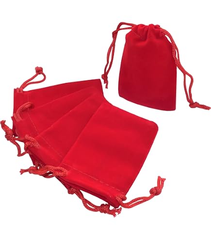 50 Sachets Velours à Cordon Rouge 7x9cm - Pour Bijoux, Cadeaux Et Petits Objets