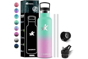 KollyKolla Butelka do picia ze stali nierdzewnej, 500 ml, próżniowa butelka termiczna ze słomką, szczelna, nie zawiera BPA, nadaje się do biura, na uczelnię, fitness, do uprawiania sportu, na rower,
