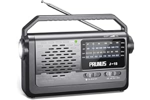 PRUNUS J-15 radio walizkowe, odbiornik światowy, radio UKW/FM/AM/SW, przenośne radio zasilane bateriami lub prądem AC, małe radio z kablem, duży głośnik 3 W, latarka w sytuacjach awaryjnych.