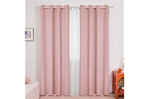 Deconovo Dot Line Decorative Super Soft Thermal Insulated Energy Saving Blackout Curtains for Living Room Coral Pink 46 x 90 Inch 2 Panels