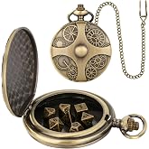 Keller & Weber Mini DND Zar Seti Bronz Steampunk Dişli Cep Saati Kabuk Kılıfı, 7 adet &Ccedil;ok Y&uuml;zl&uuml; Metal D&D Zar Seti, Hediye Ku