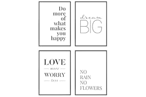 Heimlich Cuadros Decorativos - SIN Marcos -Decoración Colgante para Paredes de Sala, Dormitorios y Cocina - Arte Mural| 4 Piezas en DIN A4 (21x30cm) | » Love More «