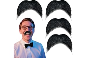 Nzexlyva 4 Pcs Fake Moustache, Stick on Fancy Dress Moustache, Funny Diy Self Sticky Fake Beard, Old Man Costume Mustache Party Favours Accessories Stickers Cosplay Halloween Christmas