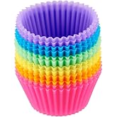 Amazon Basics Round Reusable Silicone Cupcake Pans, Pack of 12 (Oven Safe to 428&deg;F), Multicolor
