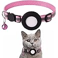 Wegood Airtag Cat Collar, Air tag Cat Collar with Bell and Safety Buckle in 3/8" Width, Reflective Collar with Waterproof Airtag Holder Compatible with Apple Airtag for Cat Dog Kitten Puppy (pink)