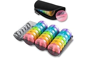 Yaklim Monthly Pill Box Organiser: Large Monthly Pill Organiser 2 Times a Day 4 Week Daily Round Pill Container with Portable Case - 28 Day Travel Medicine Storage Box for Vitamin Holder (Rainbow)