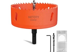 METOTY 95mm Bi-Metal Hole Saw,Universal HSS M42 Hole Saws,with Triangular Shaft Adapter and Centring Drill, One Free Dust Bag for Aluminum, Metals, Plastics, Acrylic Glass, Wood, Gypsum board