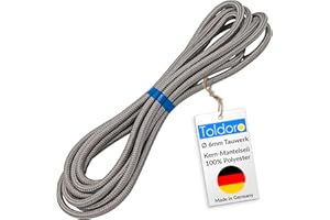 Toldoro® Cordage 20m et Ø 6mm Gris/Corde pour Parasol en Polyester/Corde Solide avec Charge de Rupture de 800kg et 1050 daN/Corde Marin et Corde Voile ombrage