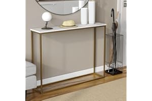 URBNLIVING Wooden Hallway Console Table with Metal Legs (White Top and Gold Legs)