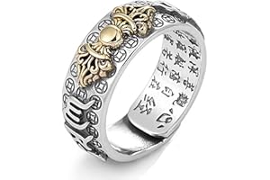 Kucheed Bague Feng Shui PiXiu Mantra, Bagues de Bonne Chance Bouddhistes en Argent,Bijoux Amulet Mantra,Protection Richesse Amour Santé Bande,Bagues Réglables Ouvertes Cadeau pour Hommes Femmes