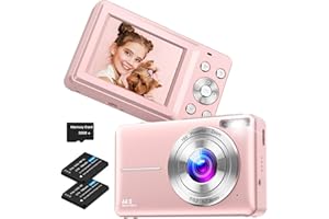 NSOELA Macchina Fotografica Digitale con Scheda da 32GB, 1080P Macchina Fotografica Compatta 44MP Fotocamera Digitale con Zoom Digitale 16X e 2 Batterie per adolescenti, principianti, ragazzi（Rosa）