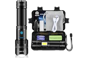 Jayxinli Torches LED Super Bright Rechargeable 20000 Lumen, Powerful LED Torch with 26650 Rechargeable Battery and Zoom, USB Tactical Flashlight with COB Side Light