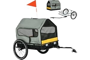 PawHut Rimorchio per Cani 3 in 1 con Casetta per Cani, Rimorchio Bici e Rimorchio per Cani Taglia Piccola, Bandierina e Catarifrangenti, Grigio