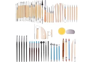 Hakkin 61 teilig Töpferwerkzeug Set, Polymer Clay Keramik Ton Werkzeugsatz,die Skulptur Schnitzen Werkzeug Modellierwerkzeug Modellierset für Ton Gips Modellbau Malerei Wachs Töpfer Knetmasse
