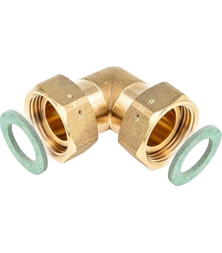 Angolo Filettatura Piatta Angolo 90° Tecuro - 1 Pollice AG X Dado, Ottone Bianco, Per Acqua Potabile Angolo 90° Ottone Acqua Potabile - Foto 2