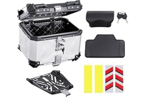 VEVOR Aluminum Alloy Motorbike Tail Box, 45L Waterproof Detachable Motorcycle Top Case with Lock & Back Cushion, Universal Fit for 99% of Motorcycle Frames