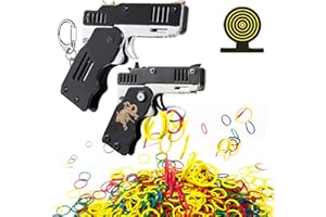 QJFHURB 2 StüCk Gummi Pistole Gummiband Mini-Gummibandpistole Aus Metall Gummibandpistole Spielzeug Easy Load Faltbare Handgefertigte Spielzeugpistole Metallgummipistole Mit SchlüSselbund 200 Gummiband