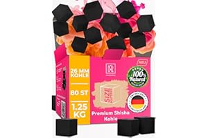 M. ROSENFELD Charbon de Coco Premium pour Chicha - Pack XL 1,25 kg 26 mm 80 Cubes de Charbon de Coco 100% Naturel pour narguilé - Charbon de Coco
