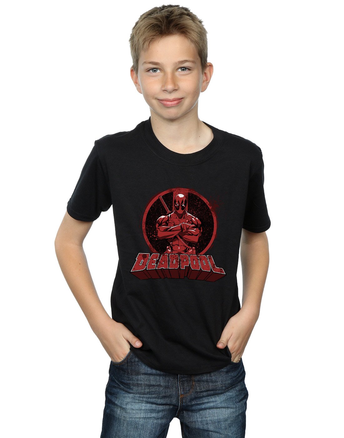 Absolute-Cult-Marvel-Jungen-Deadpool-Crossed-Arms-Logo-T-Shirt