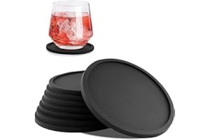 AOLIGEI Juego de 8 Posavasos,Negro Redondo Posavasos de Silicona para Bebidas, Resistente al Agua y al Calor,Antideslizante para Taza de Café,protección de Todas Las Superficies de la Mesa
