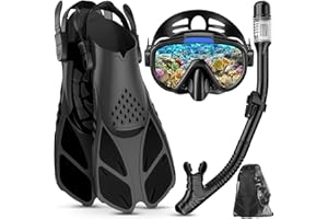 Lealinga Snorkel Set Adult with Flippers, Anti-Fog Diving Set, Dry Snorkel, Adjustable Flippers, Snorkelling Packages for Men and Women