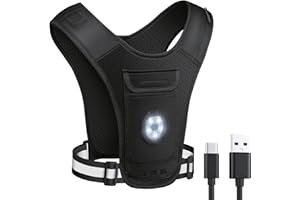 Simket Running Phone Holder Vest, LED Reflective Fitness Train Vest with Lightweight, Running Chest Phone Holder with Adjustable Waistband, 4 Pockets Unisex for Women Men