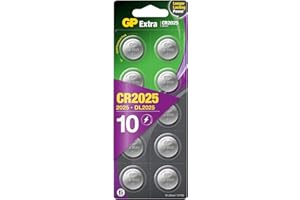 GP CR2025 3V Lithium Coin Cell Batteries 10 Pack - Flat Battery for Car Key/Key Fob Audi Mercedes Nissan - DL2025 2025 Batteries also suitable for scales/toys/heartrate monitor etc